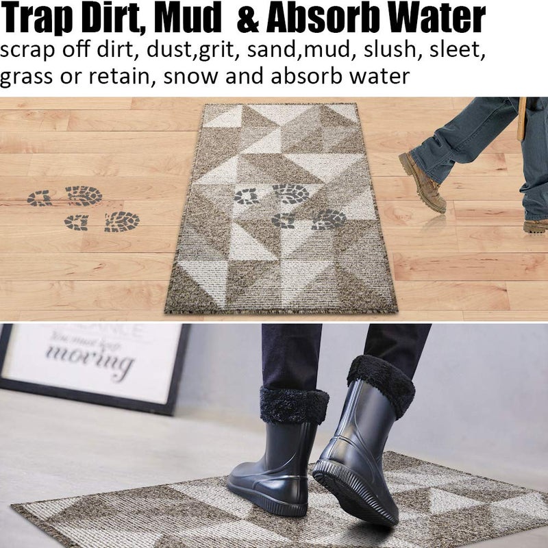 Aoonby Indoor Doormat 32"x 48", Absorbent Front Back Door Mat Floor Mats, Rubber Backing Non Slip Door Mats Inside Mud Dirt Trapper Entrance Front Door Rug Carpet, Machine Washable Low Profile-Brown Geome - Image 3